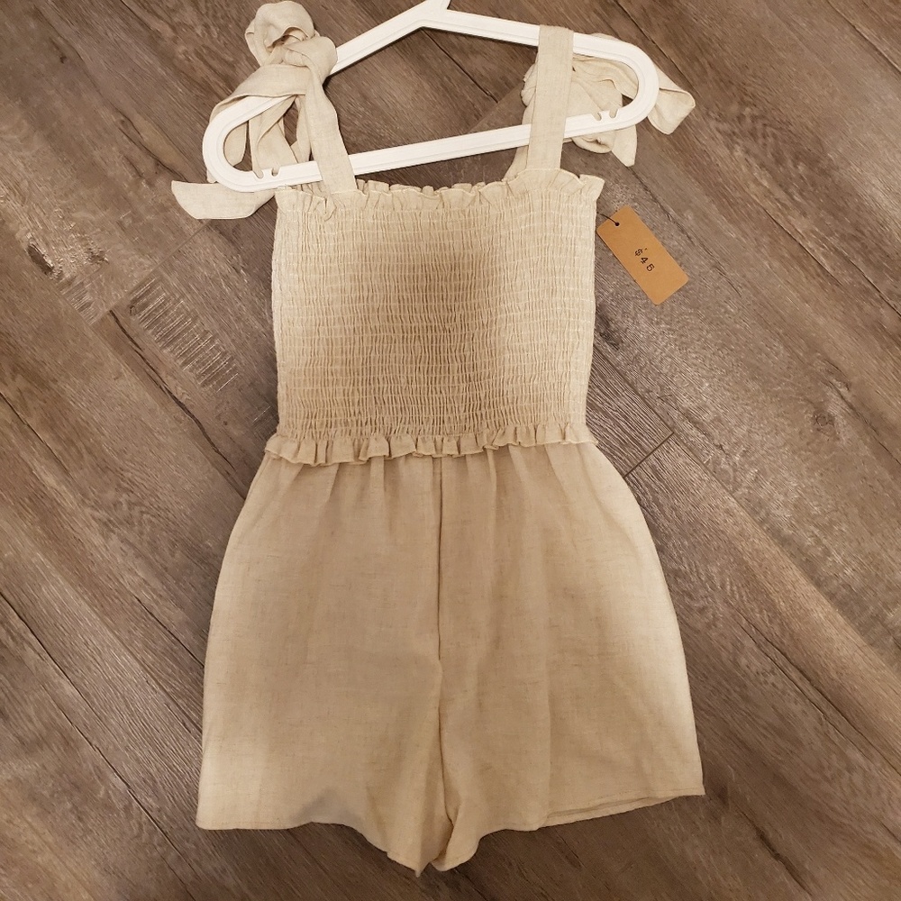 Smocked Linen Romper w/ Tied Strap (NWT)